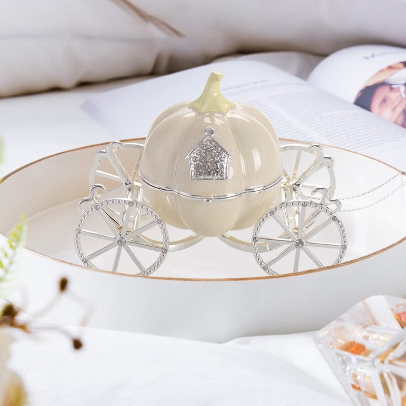 LASODY Hand Painted Enameled Cinderella Pumpkin Carriage Decorative Hinged Jewelry Trinket Box Unique Gift for Family,Jewelry Chests - Image 4